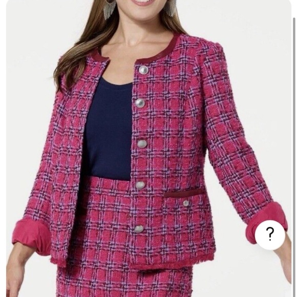 NWT. G by Giuliana Timeless Tweed Jacket with Leather Trims Raw Hem. 2X. - Picture 4 of 13